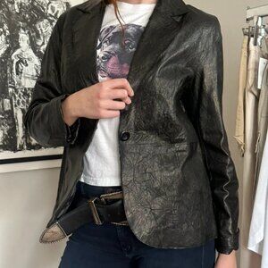 VINTAGE METALLIC BLACK LEATHER BLAZER